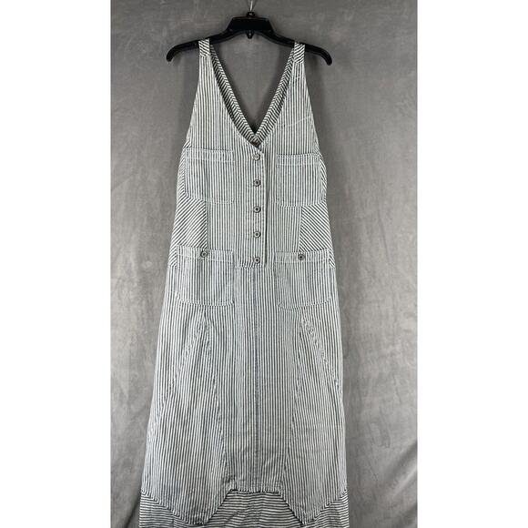 Free People Bendita Midi Dress Size Medium Stripe A-line V-neck Hickory Stripe - Picture 2 of 11
